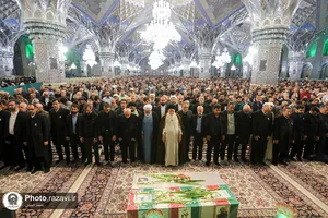 مراسم وداع با پیکر 2 شهید حمله تروریستی کرمان در حرم مطهر رضوی