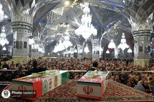 وداع با پیکر شهدای دفاع مقدس و مدافع امنیت در حرم مطهر رضوی