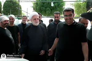 حضور رئیس قوه قضائیه در مواکب اطراف حرم مطهر رضوی
