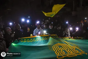 حضور خدام و پرچم گنبد حرم مطهر رضوی در محل شهادت سیدحسن نصرالله