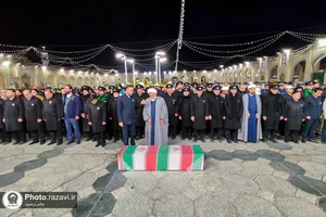 اقامه نماز بر پیکر شهیده حادثه تروریستی کرمان &laquo;فائزه رحیمی&raquo; در حرم مطهر رضوی