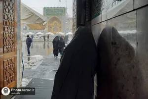 حال و هوای برفی در حرم مطهر رضوی